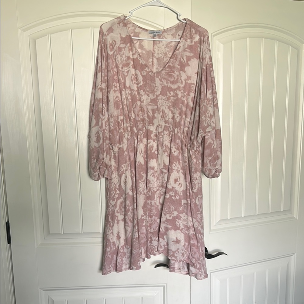 White Birch Pink Ruffled Sundress with Bishop Sleeves